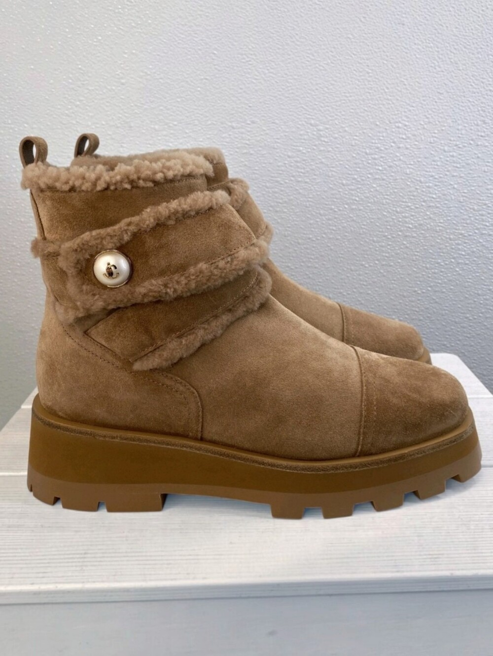 Jimmy Choo Meena Flat Shearling Zip Ankle Boots Womens US12 EU42 Toffee New - Picture 3 of 15